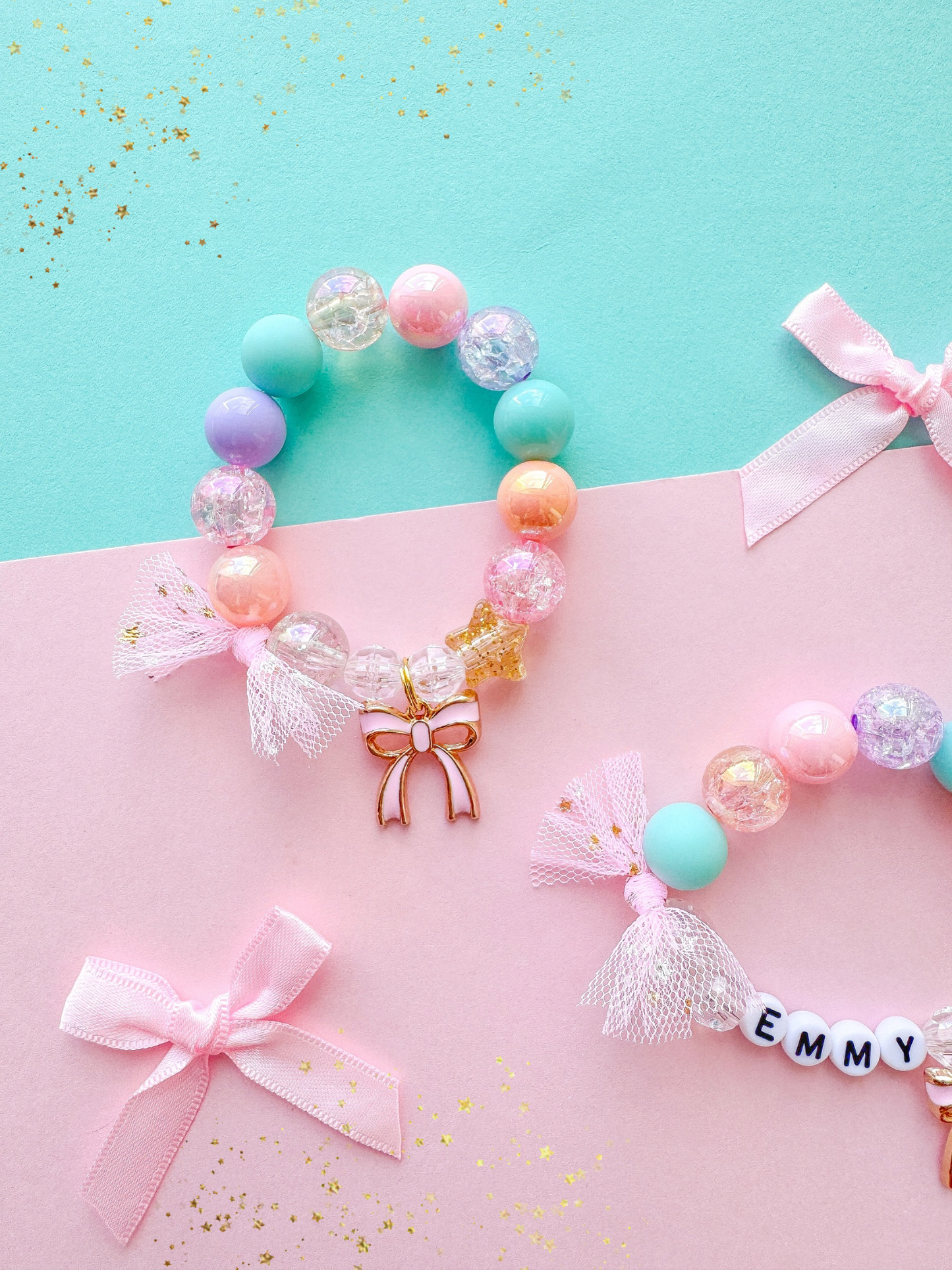 Pink Bow Ribbon Charm Bracelet Personalized