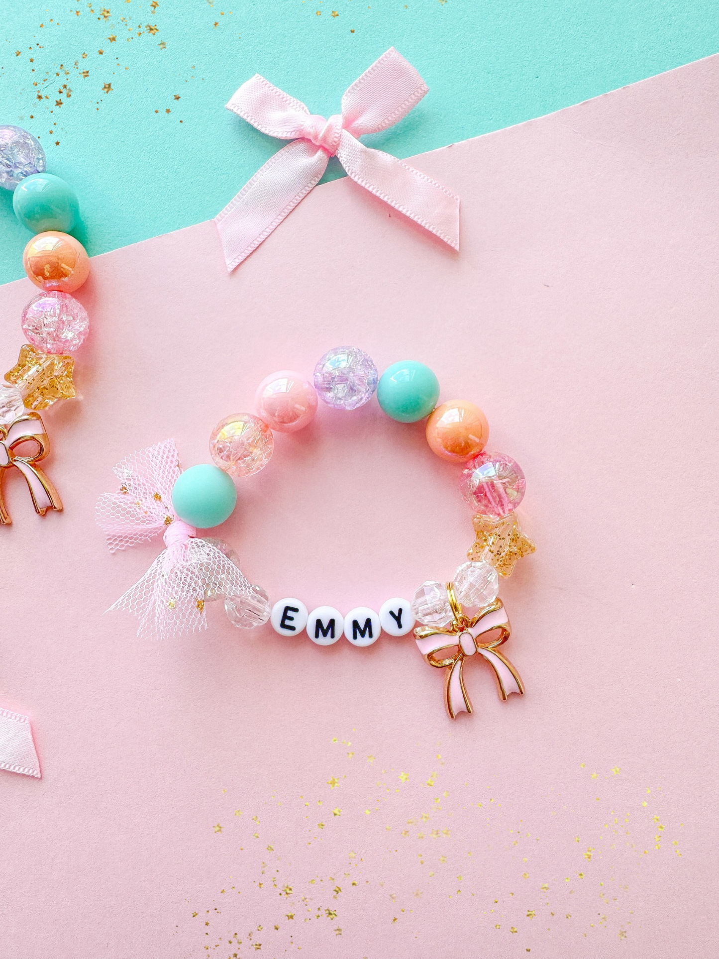 Pink Bow Ribbon Charm Bracelet Personalized