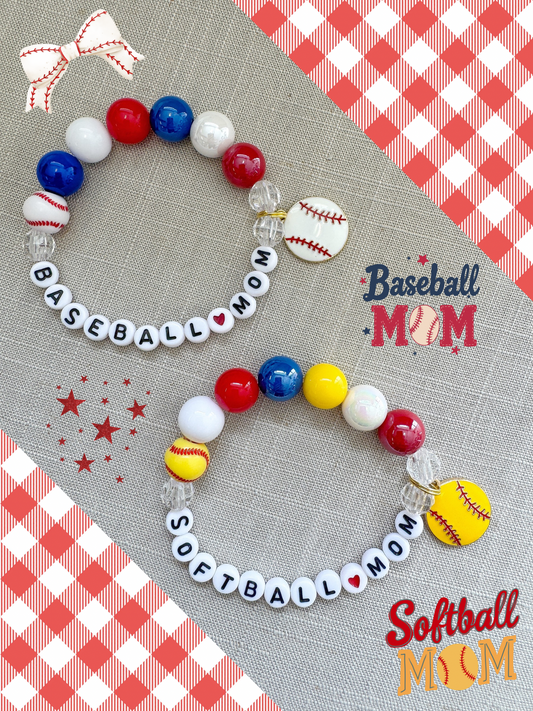 Baseball Mom or Baseball Sis Customizable Charm Bracelet