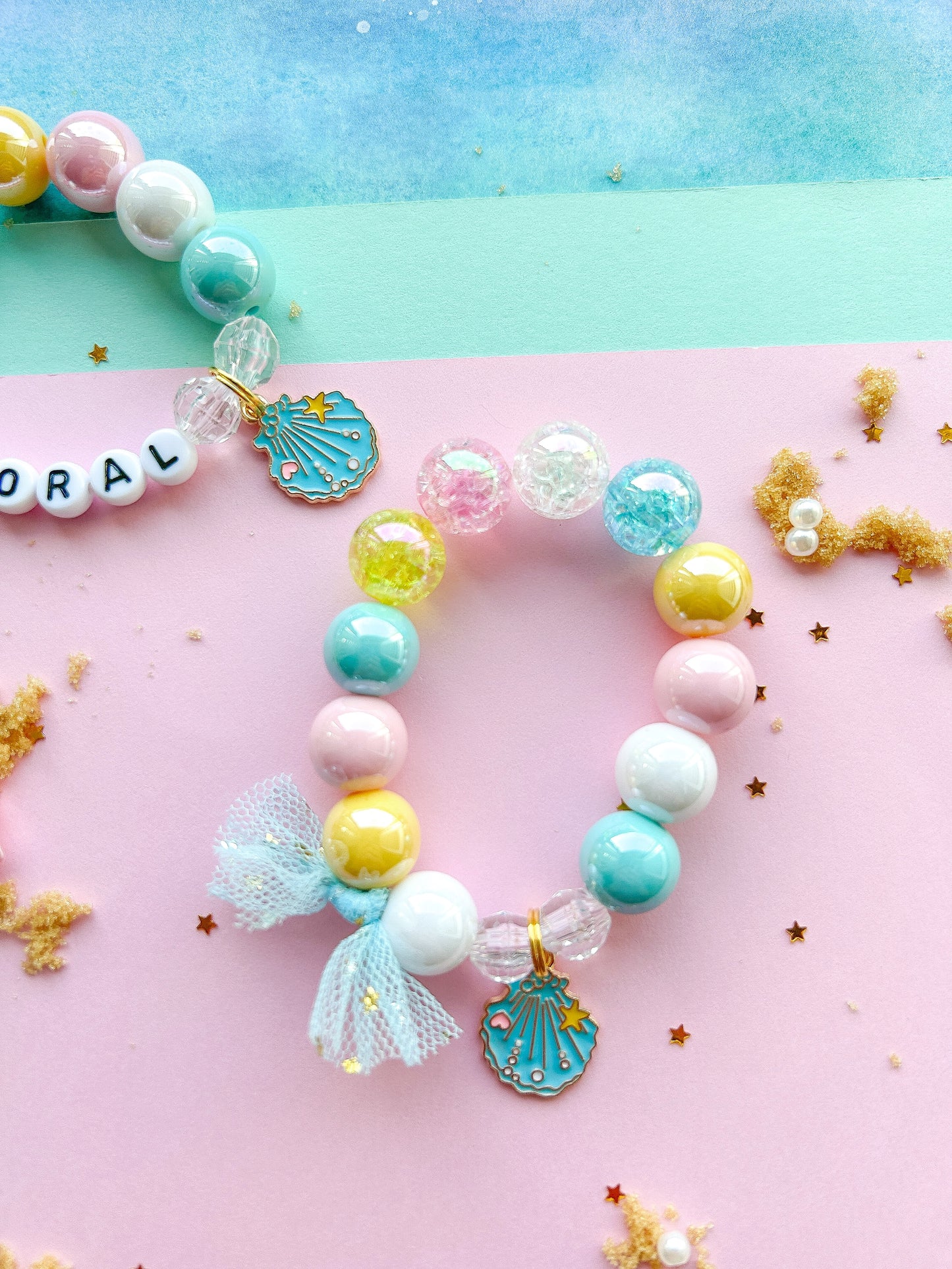 Scallop Shell Kids Beaded Charm Bracelet