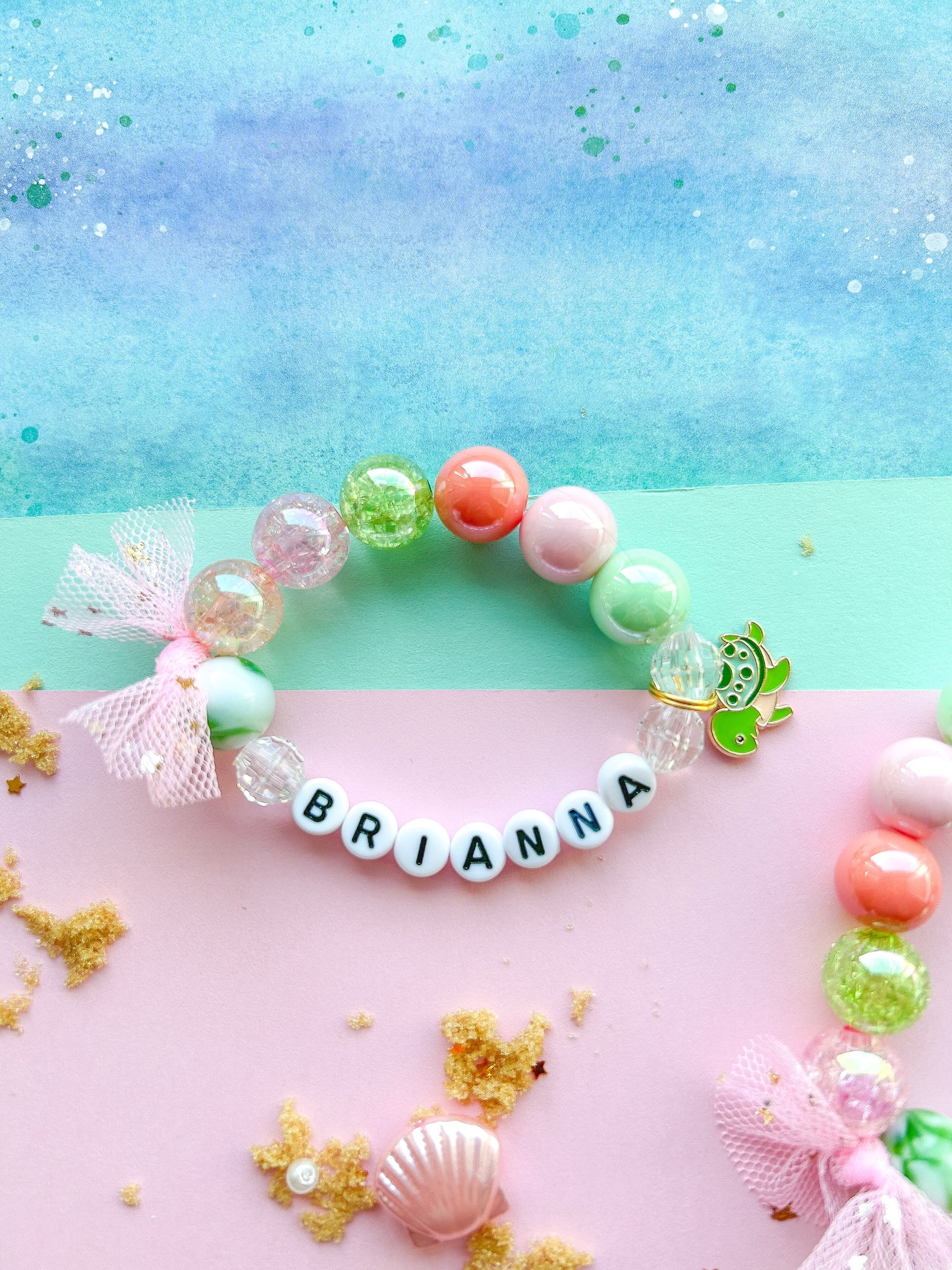 Sea Turtle Kids Beaded Charm Bracelet