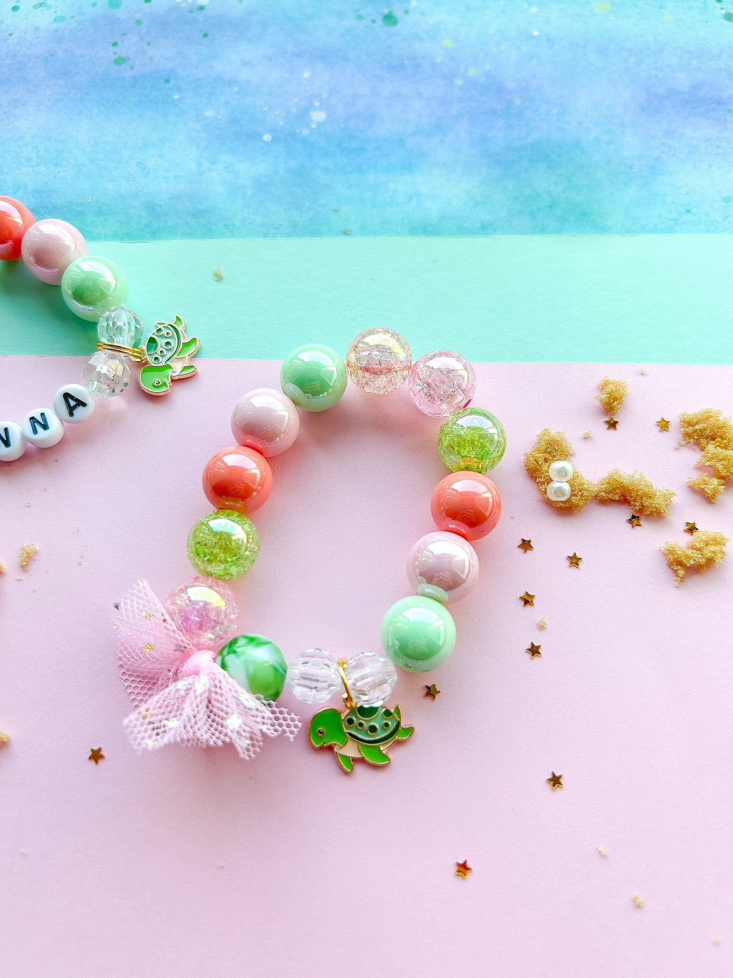 Sea Turtle Kids Beaded Charm Bracelet