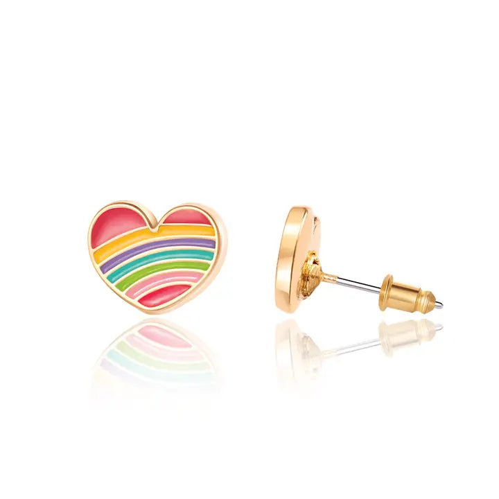 Stud Earrings - Hypoallergenic, Lead and Nickel Free - Rainbow Heart