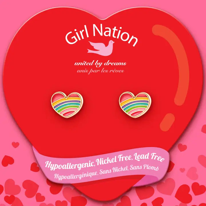 Stud Earrings - Hypoallergenic, Lead and Nickel Free - Rainbow Heart