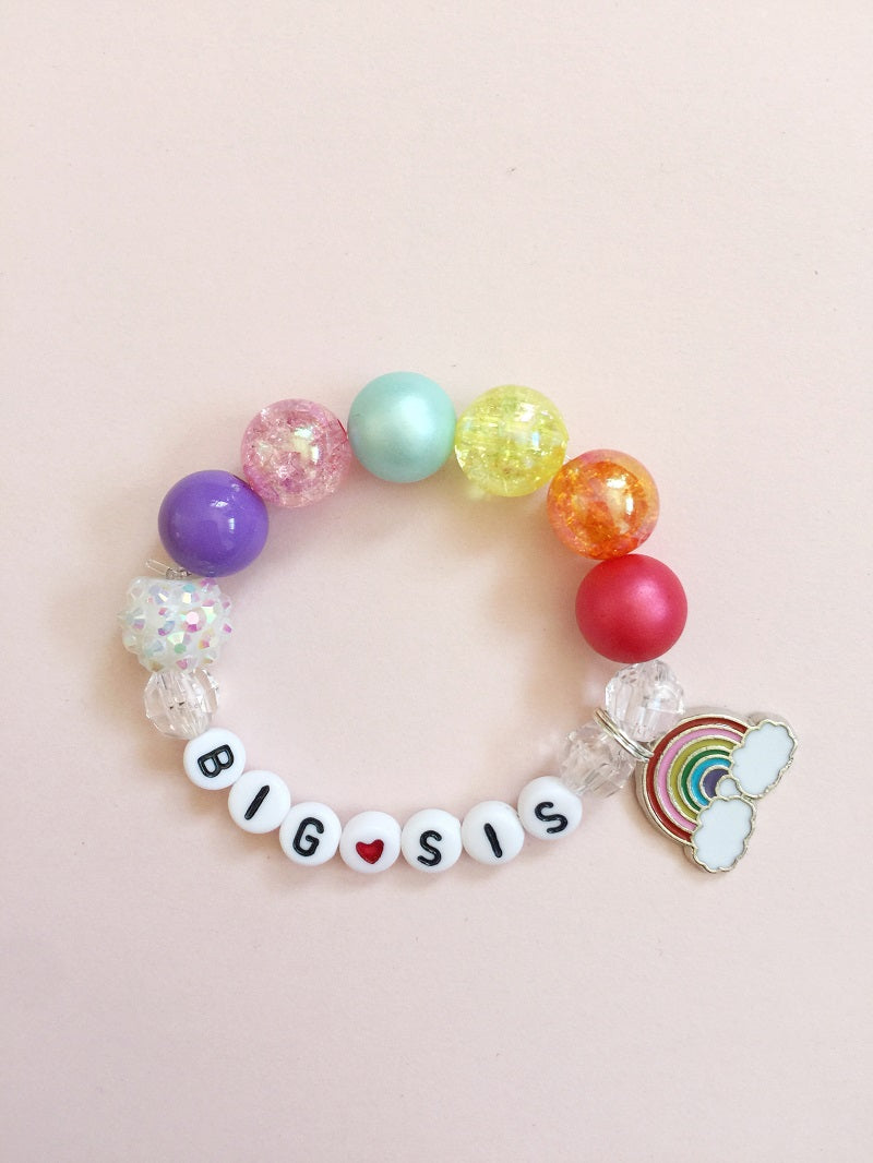 big sister bracelet, little sister bracelet, kids bracelet, charm bracelet, girls bracelet, rainbow bracelet