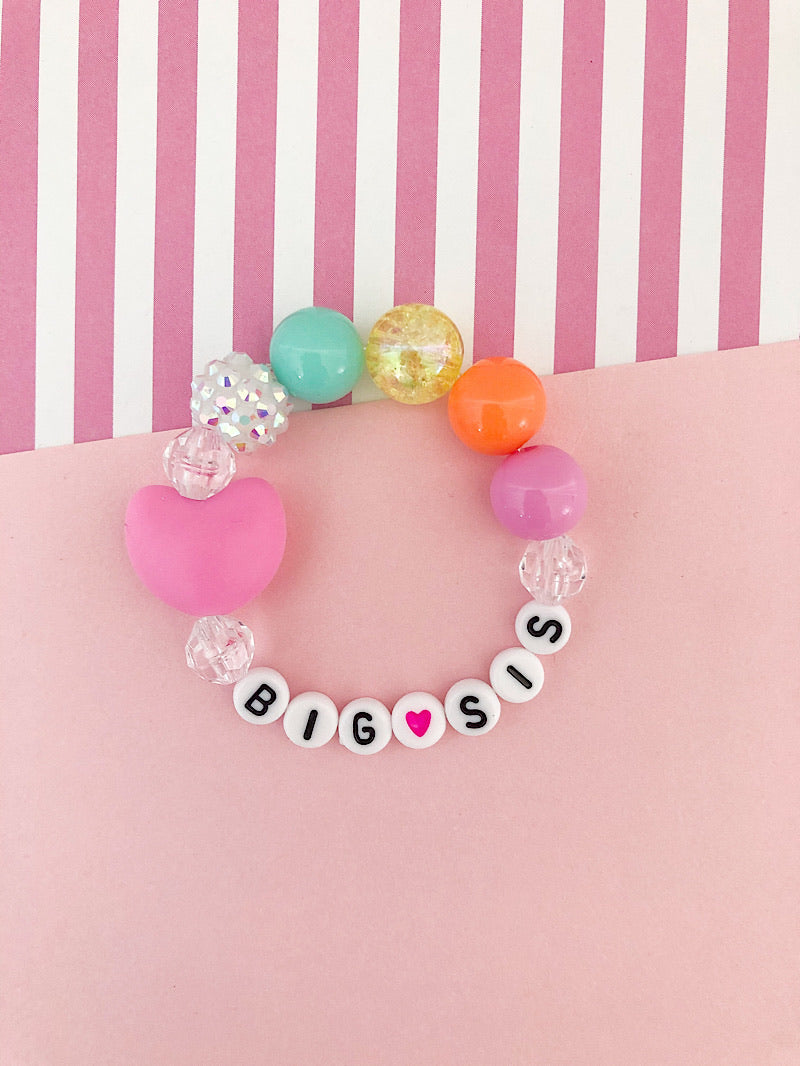 Big Sis AND Lil Sis Rainbow Heart Charm Bracelet - Set of 2