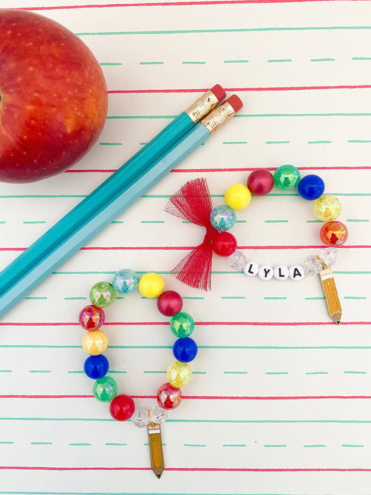 Back to School: Primary Pencil Charm Bracelet- Customizable
