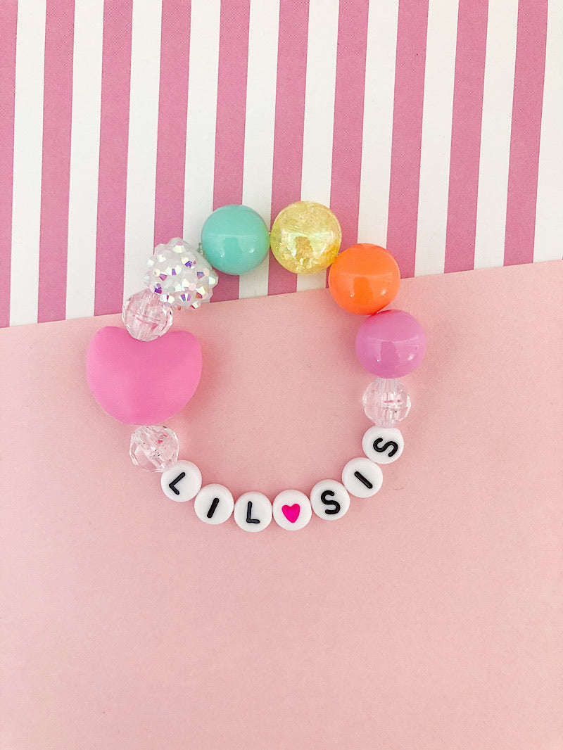 Big Sis OR Lil Sis Rainbow Heart Charm Bracelet