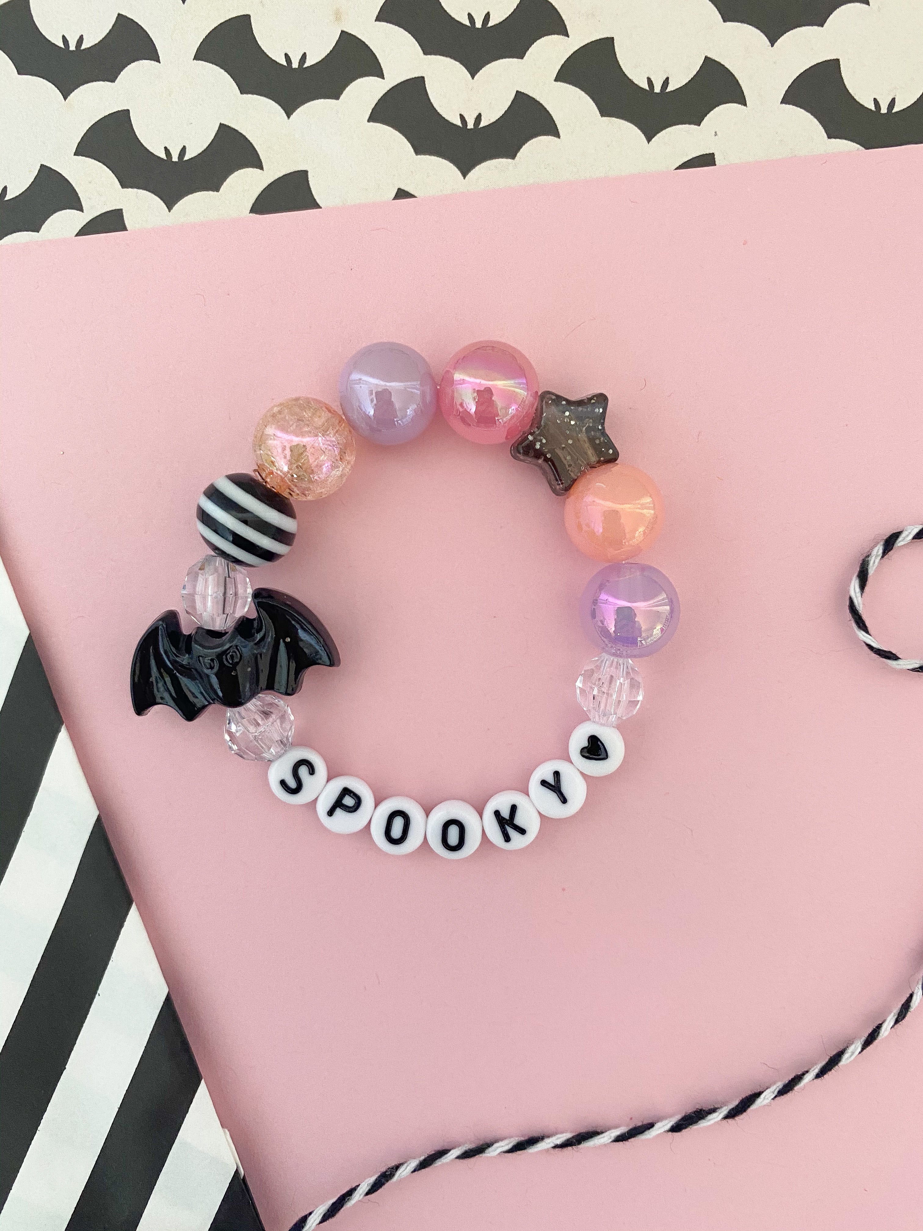 Halloween Bat Charm Bracelet Kids Personalized Custom Name The Rainbow Mermaid