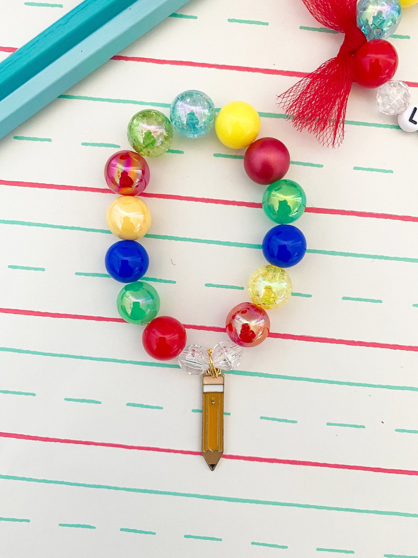 Back to School: Primary Pencil Charm Bracelet- Customizable