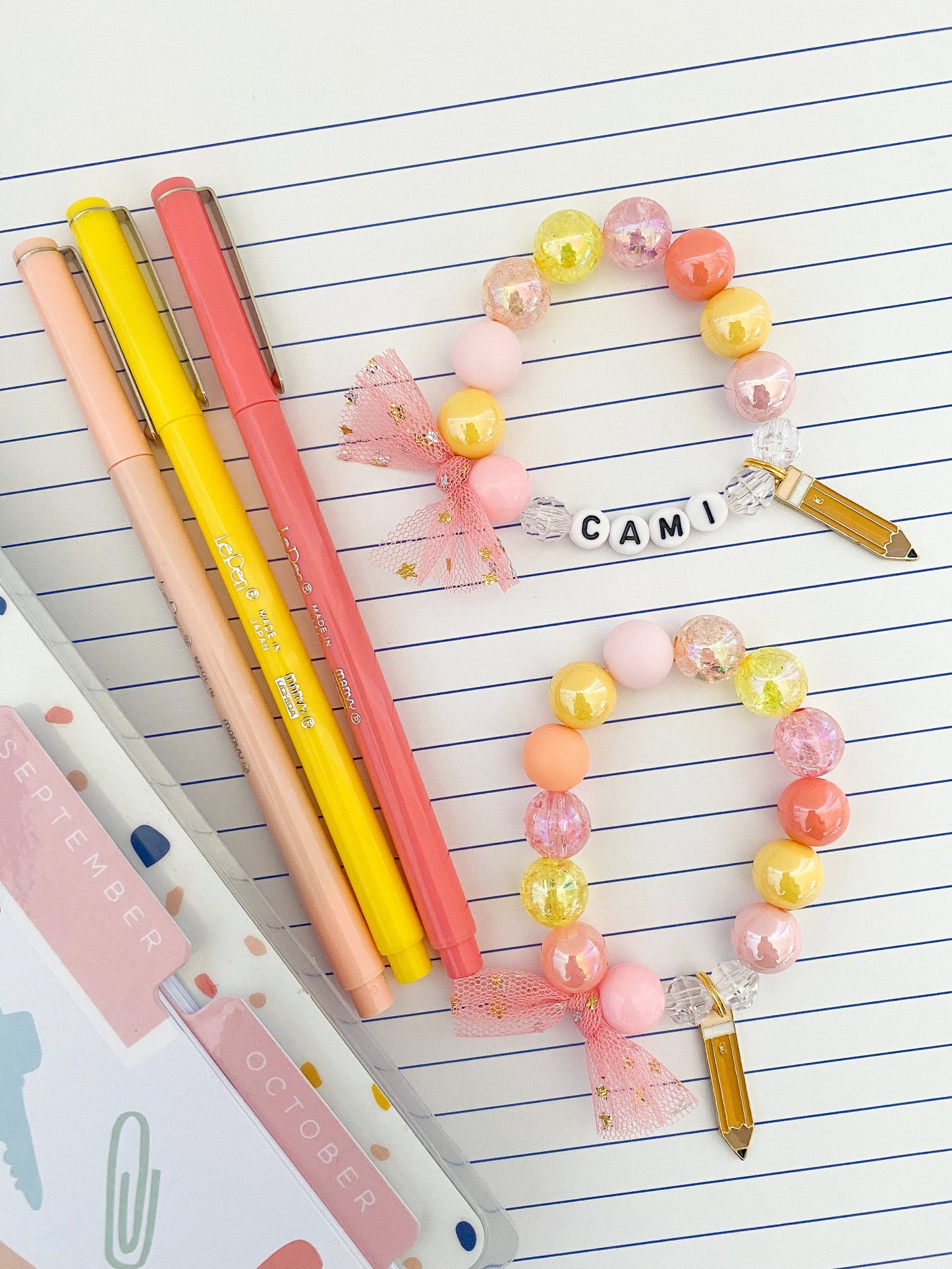 Back to School: Pastel Pencil Charm Bracelet- Customizable