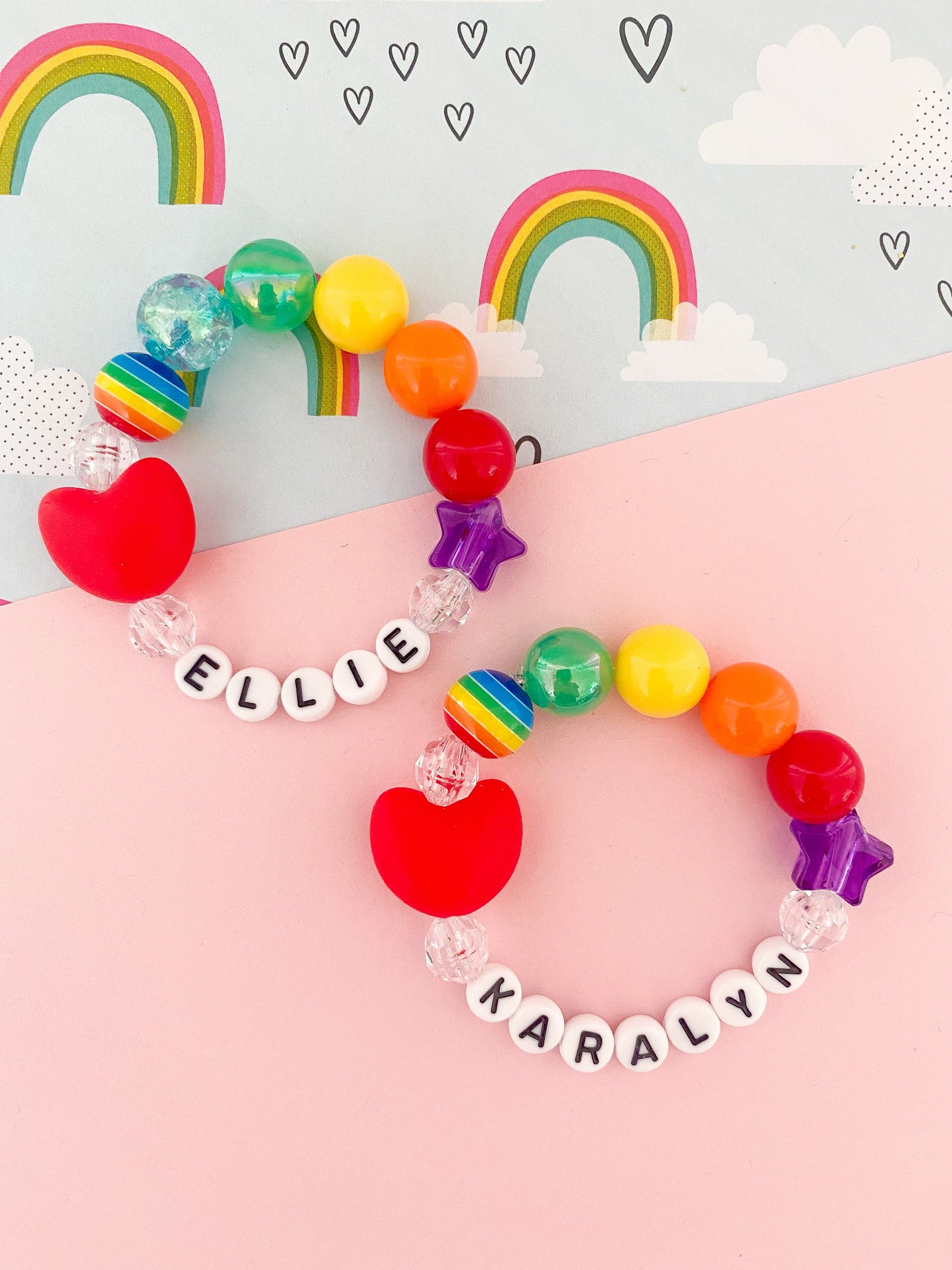 Rainbow Red Heart Bracelet - Personalized