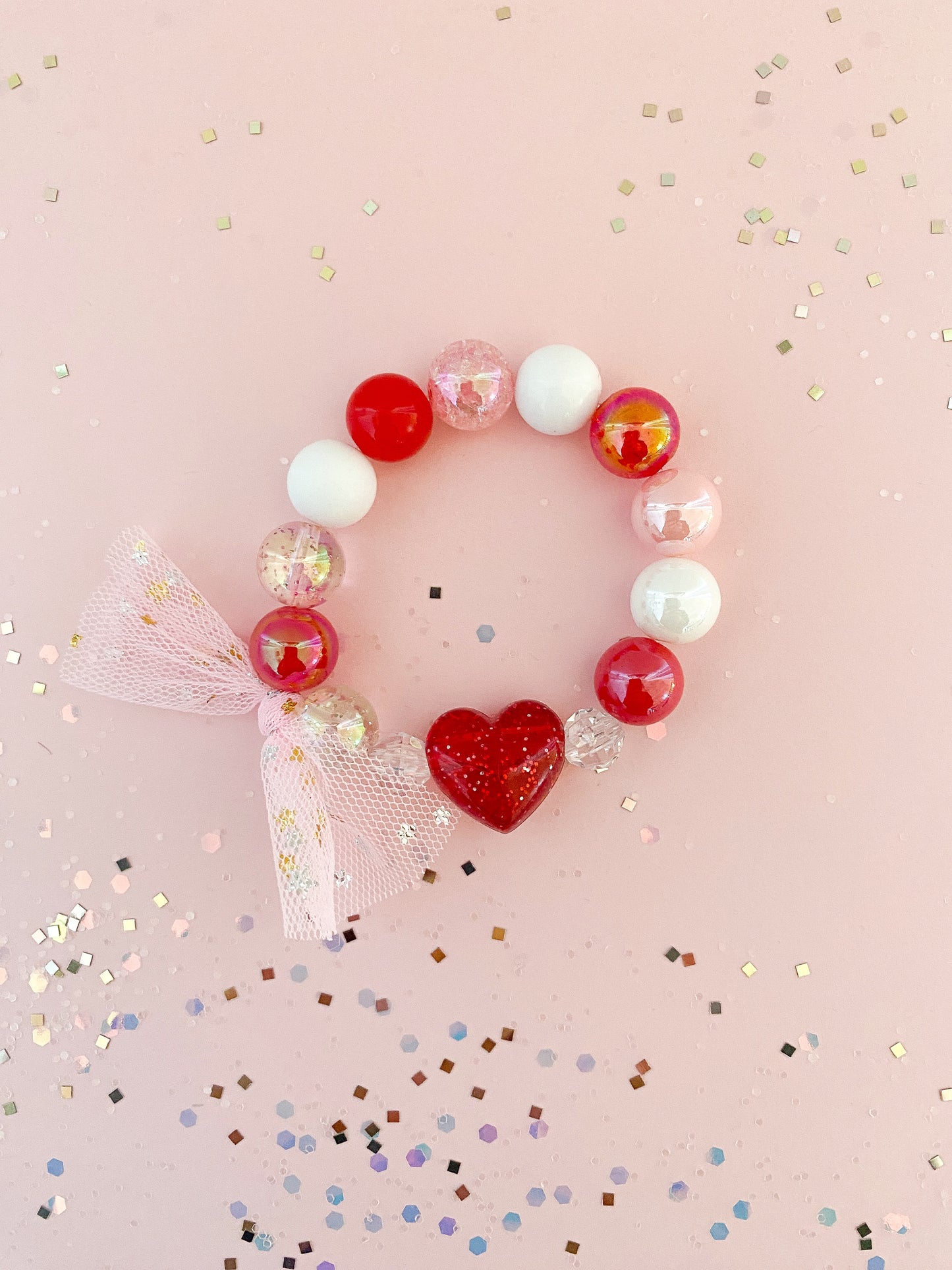 Red Glitter Heart Bracelet