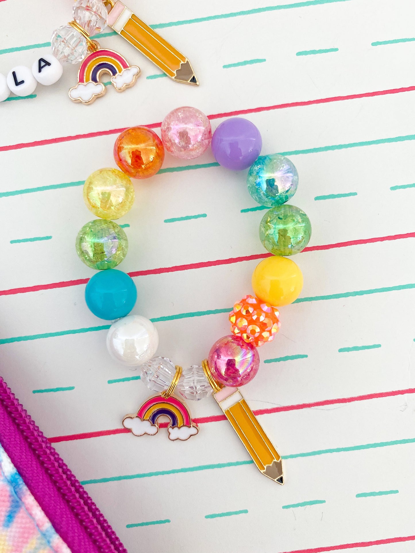 Back to School - Rainbow #2 Charm Bracelet - Customizable